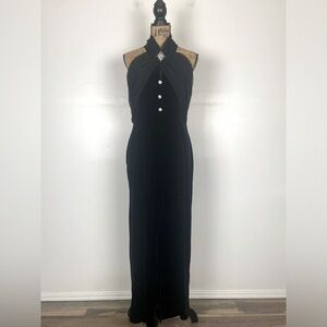Speed Fashion 80s 90s Velvet Dress Size L Black Witchy Gothic Rhinestones Halter